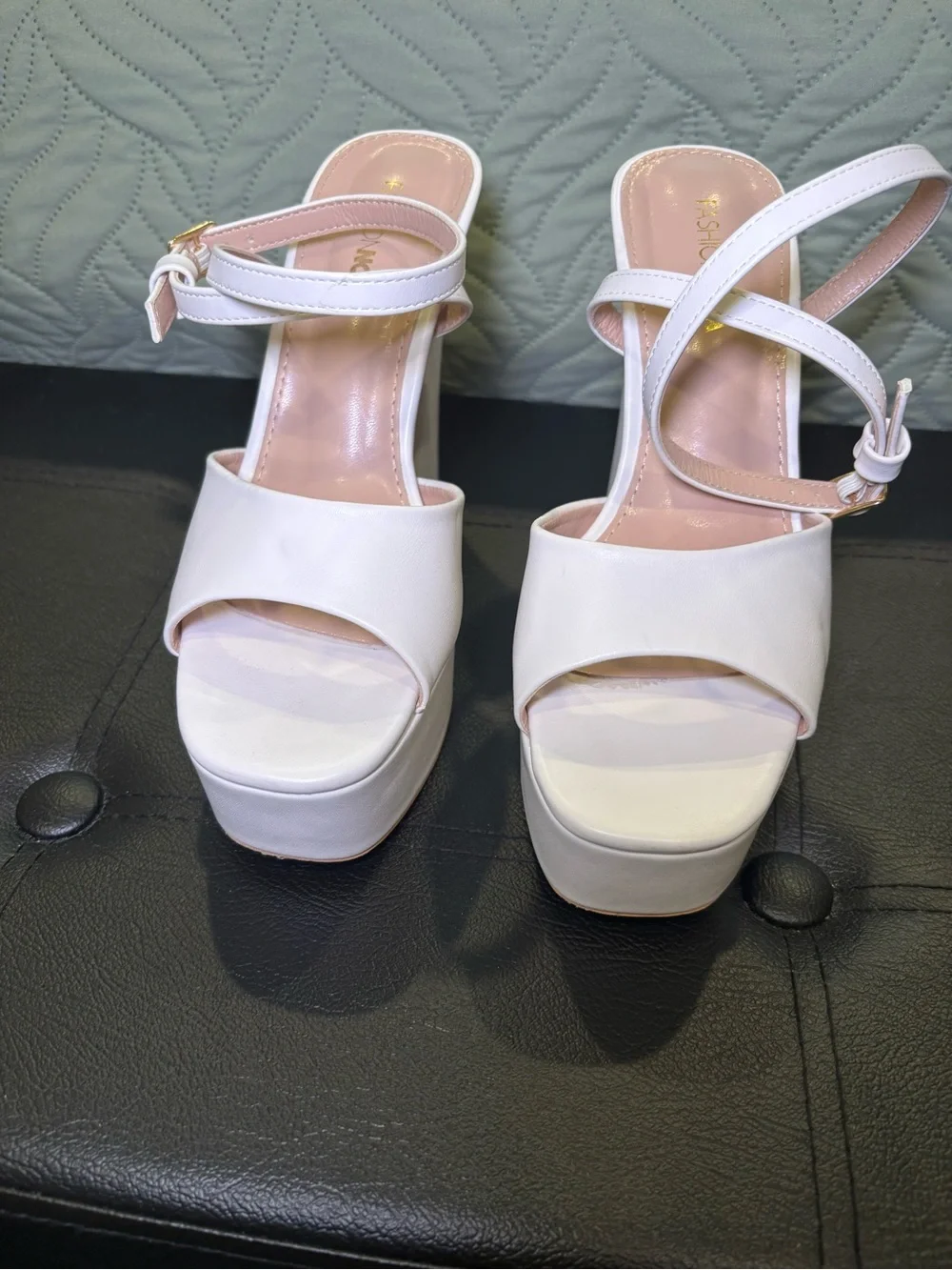 Fashion Nova White Platform Ankle-Strap High Heels